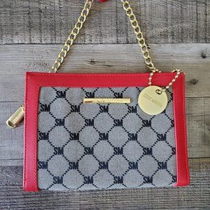 Steve Madden Red FAUX Leather Grey Black SM Logo Crossbody Wallet Purse NWOT